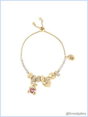 Adjustable Tennis Bracelet with 7 Charms Gold-Tone